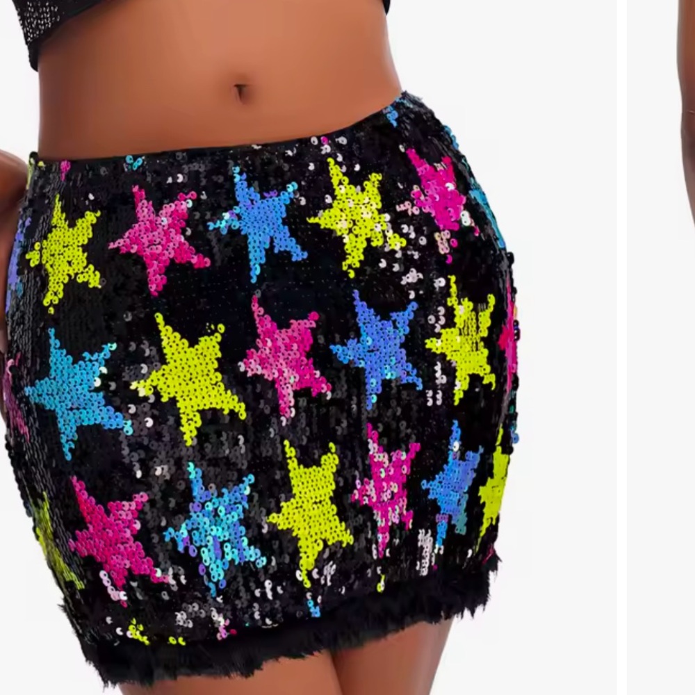 Shein black sequins with multicolored sequin stars mini skirt Size M